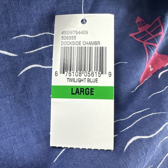 Izod Saltwater Shirt Mens L Blue Dockside Chambray Relaxed Classics Short Sleeve - Picture 7 of 7